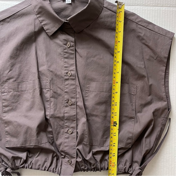 Garage sleeveless organic cotton cropped shirt drawstring buttons grey size M - Picture 6 of 12